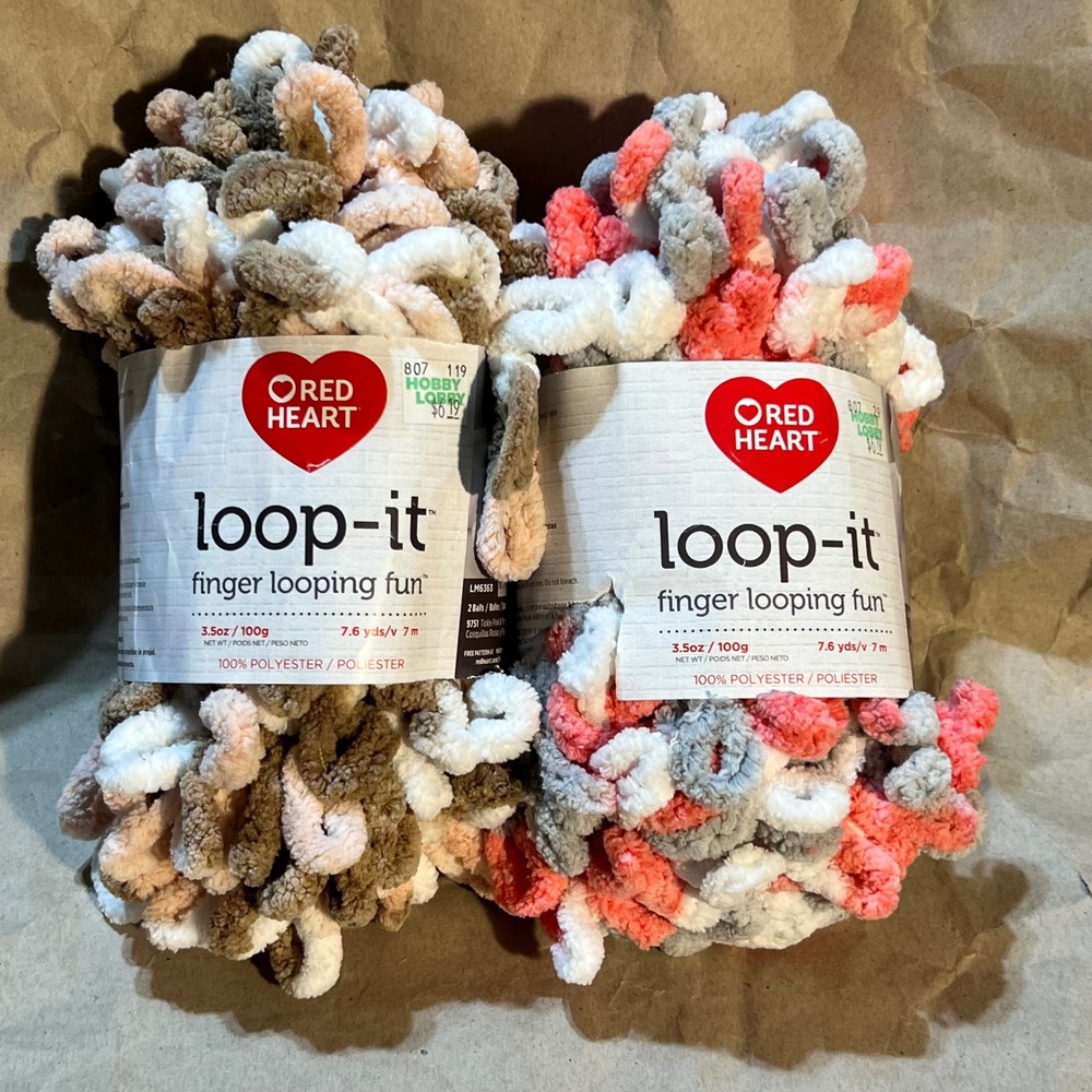 Red Heart 2 Skeins Loop-It Finger Looping Yarn Multi Truth or Bare Tickle Pink